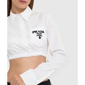 $1450 Prada Milano Cropped Button-Up Shirt – White – Size IT 40 (Women's)